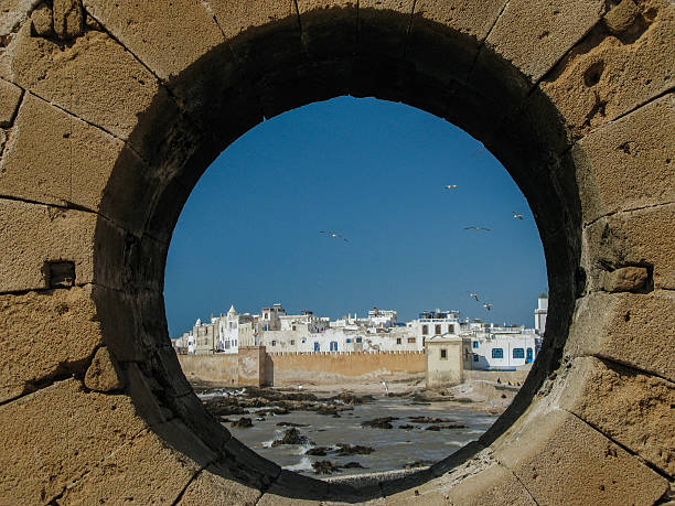 istock View of Essaouira through round window 613897216