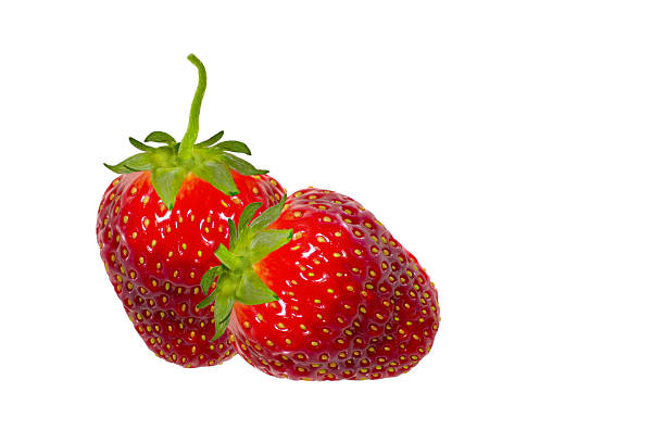 istock Two red berry strawberry isolated on white background 613897868