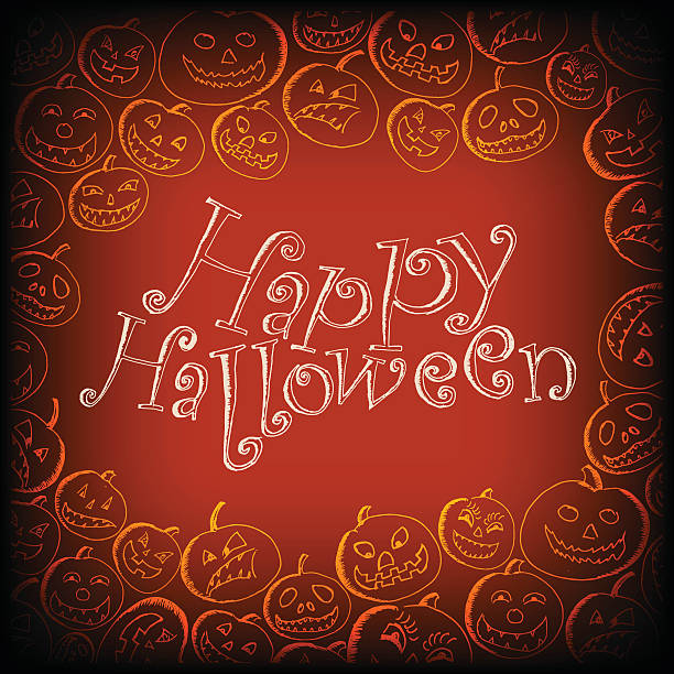 illustrazioni stock, clip art, cartoni animati e icone di tendenza di doodle felice halloween auguri carta - vignete