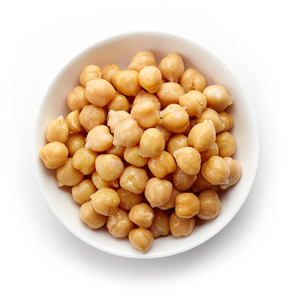istock Bowl of preserved chickpeas from above 613898784