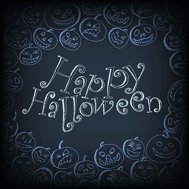 illustrazioni stock, clip art, cartoni animati e icone di tendenza di doodle felice halloween auguri carta - vignete