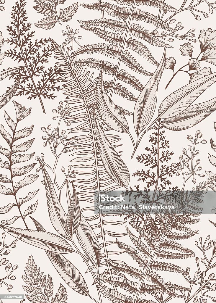 Seamless floral pattern in vintage style. Seamless floral pattern in vintage style. Leaves and plants. Botanical illustration. Vector. Floral Pattern stock vector