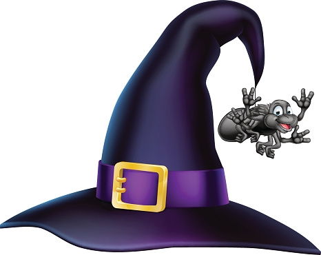Halloween Witch Hat And Spider Stockvectorkunst en meer beelden van Cartoon  - Cartoon, Clipart, Culturen - iStock