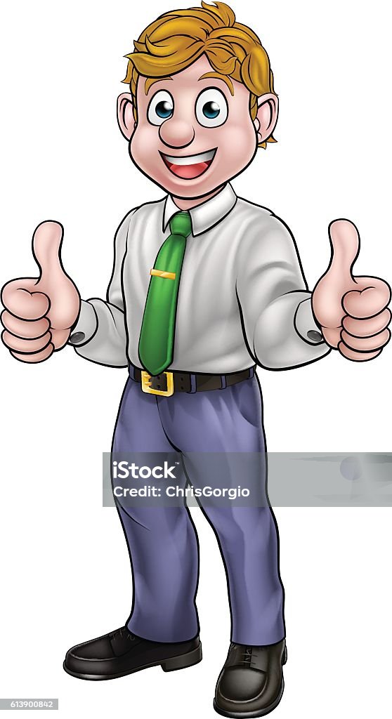 Happy Cartoon Thumbs Up Business Man Stok Vektör Sanatı & Adamlar‘nin