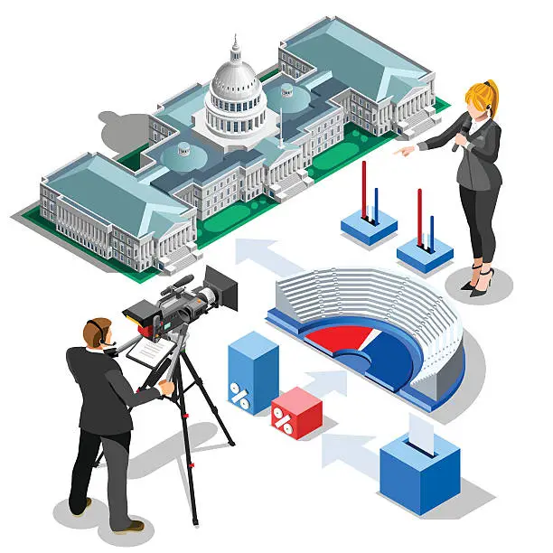 Vector illustration of Election Infographic Us US Capitol Vector Isometric Building