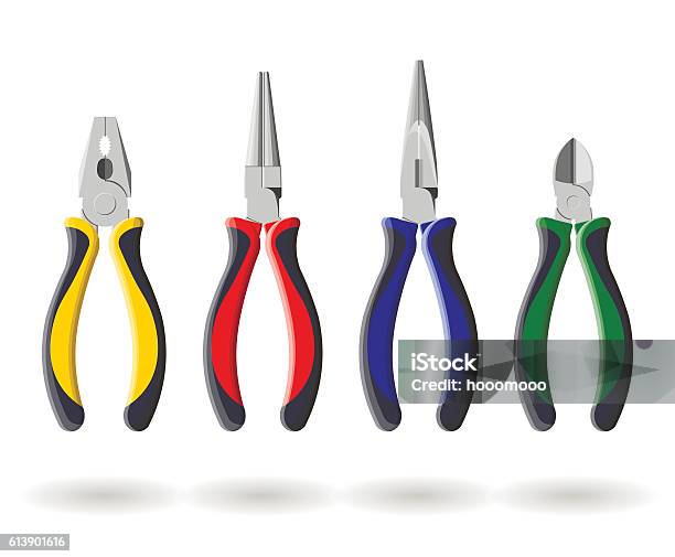 Set Of Three Different Types Pliers And Sidecutters Stock Illustration - Download Image Now