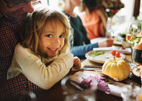 Little Girl Hugging Father Thanksgiving Celebration Concept