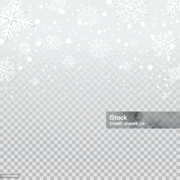 Falling Snow Backdrop On Transparent Background Stock Illustration - Download Image Now - Snowflake Shape, Falling, Vector