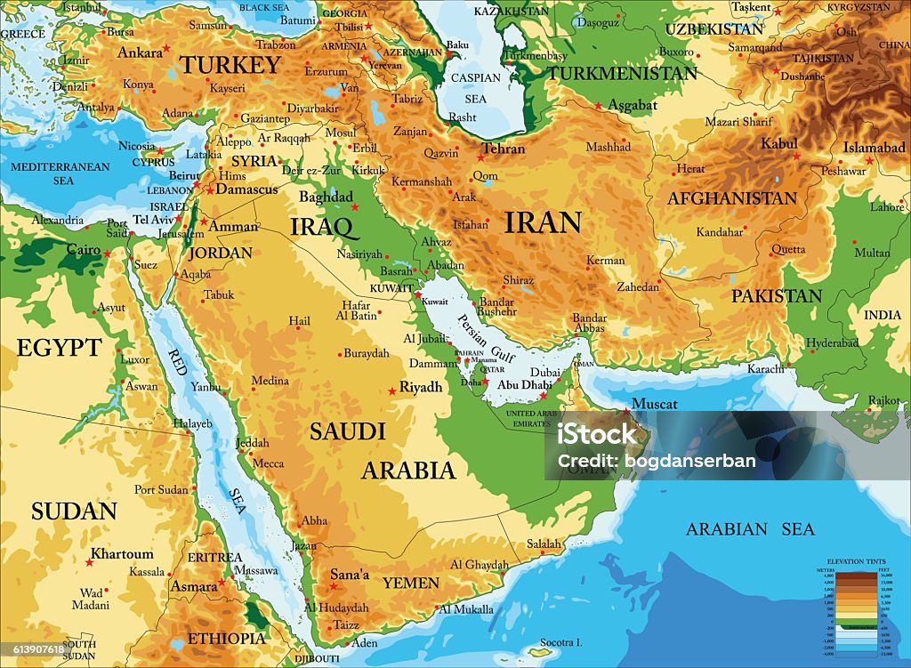 lantano experimental Ahorro Ilustración de Mapa Oriente Mediofísico y más Vectores Libres de Derechos  de Mapa - Mapa, Oriente medio, Asia Occidental - iStock