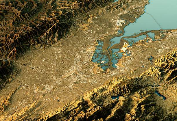 Silicon Valley 3D Landscape View East-West Natural Color