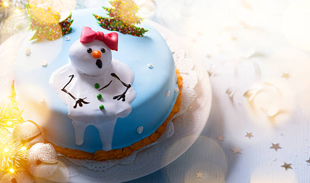 art merry Christmas and Happy New Year merry Christmas ; Christmas cake and holidays decoration on blue background christmas cake stock pictures, royalty-free photos & images