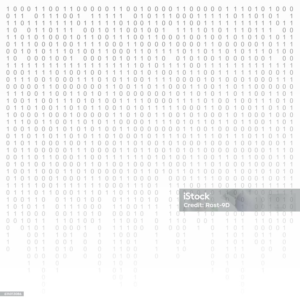 Binary code black and white background with digits on screen Binary code black and white background with digits on screen. Algorithm binary, data code, decryption and encoding, row matrix. Binary Code Stock Photo