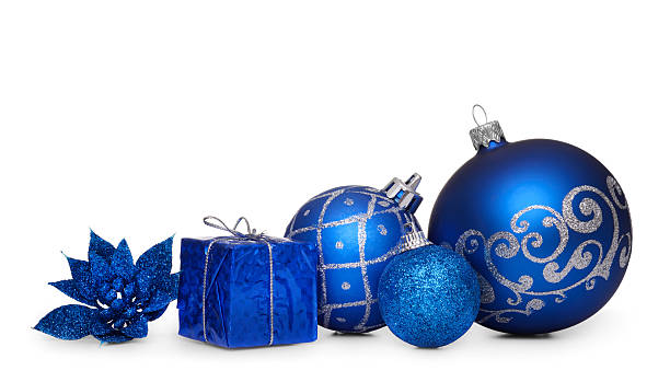 istock Group of blue christmas balls isolated on white background 614015608