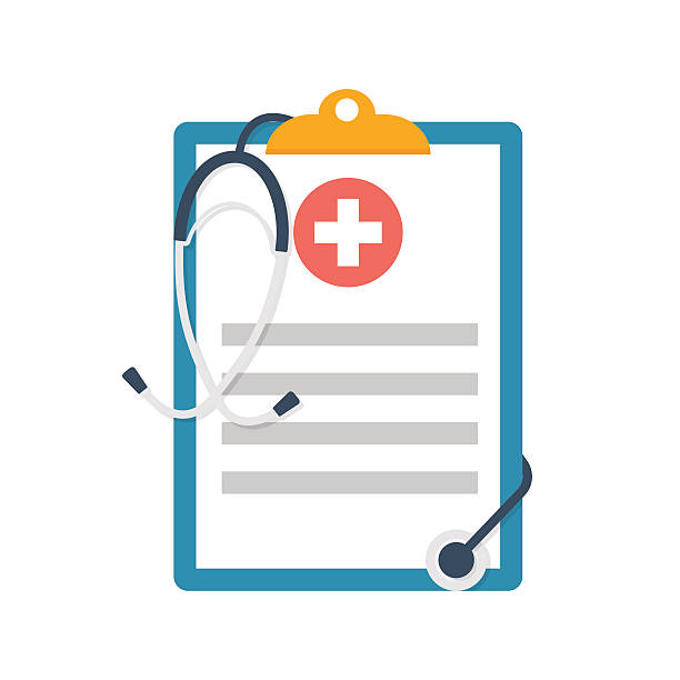 Medical clipboard vector Medical clipboard. Report with stethoscope. Vector illustration flat design. Medical document. Healthcare concept. medical clipboard stock illustrations