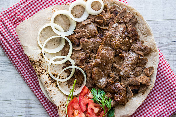 istock Turkish Doner Kebab on a lavash / Shawarma Beef. 614021740