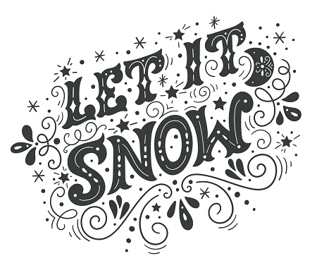 Let it snow. Christmas retro poster with hand lettering and winter decoration elements. This illustration can be used as a greeting card, poster or print.