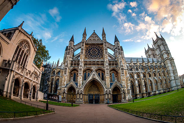 istock Wide angle view of Westminster Abbey at sunset 614023968