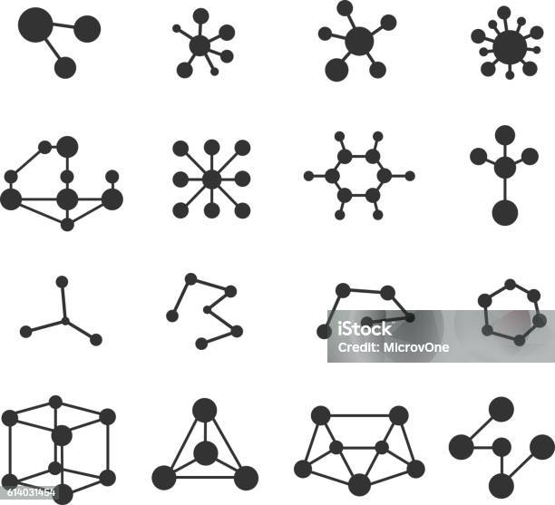 Set Vettoriale Icone Molecole - Immagini vettoriali stock e altre immagini di Icona - Icona, Molecola, Atomo