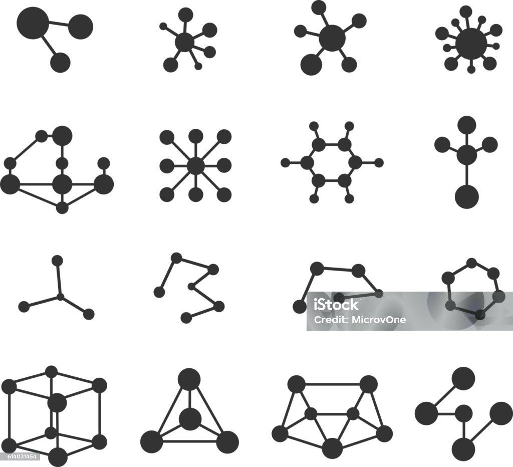 Molecules icons vector set Molecules icons vector set. Atom research and chemical structure illustration Icon Symbol stock vector