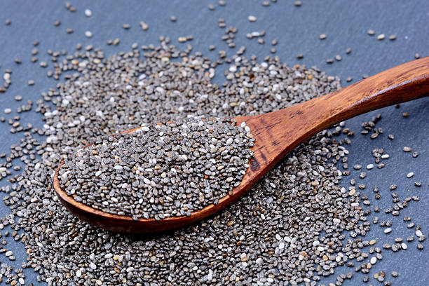 istock Chia seeds in a wooden spoon 614036202
