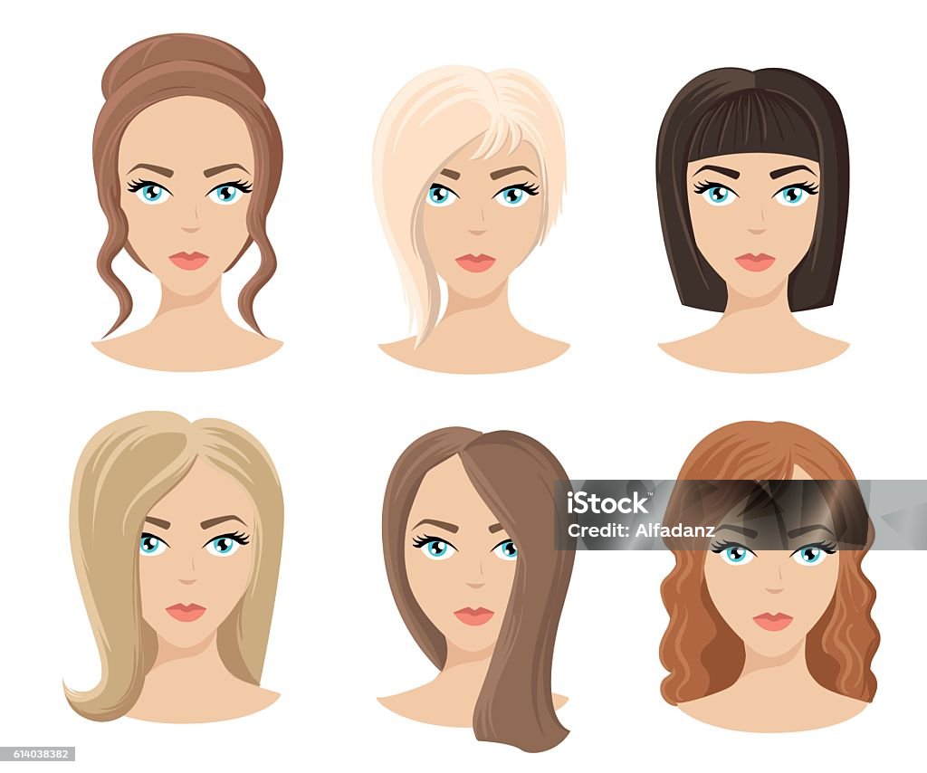 Different Colors Shades And Types Of Hair Set Of Different Stock  Illustration - Download Image Now - iStock