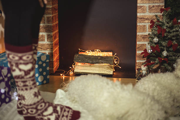 istock Girl resting in a room with a burning fireplace 614042340