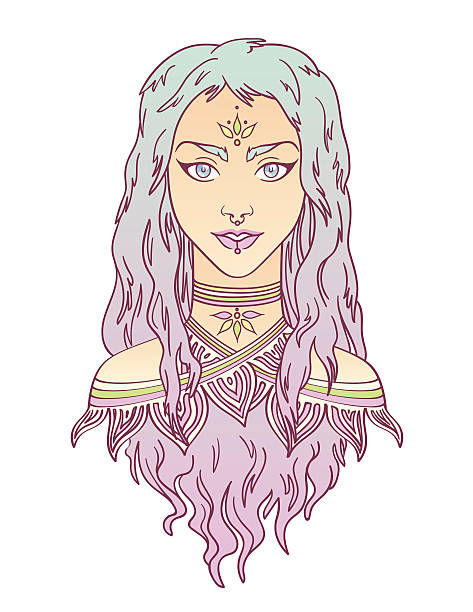 istock Beautiful tribal girl portrait in hand draw style. 614042792