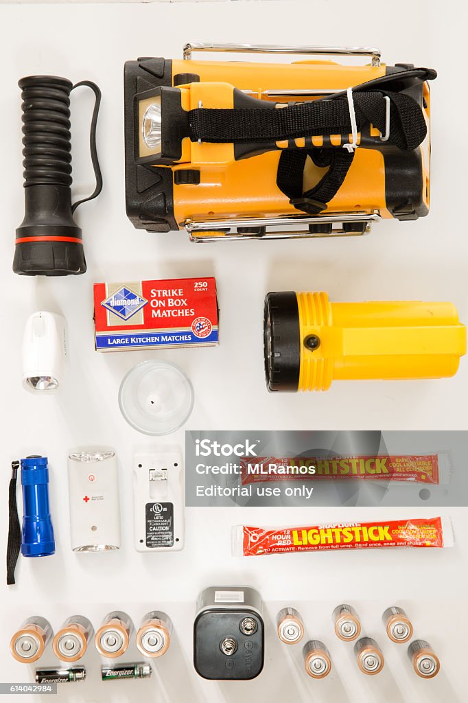 Hurricane Preparedness Flashlights Stock Photo - Download Image Now -  Flashlight, Emergency Planning, Candle - iStock