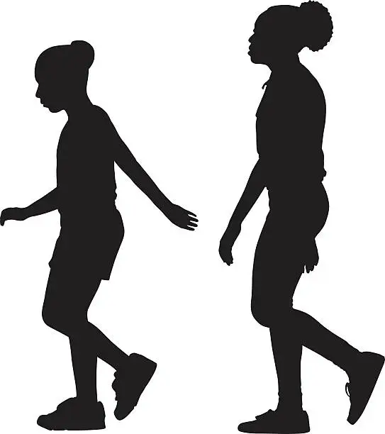 Vector illustration of Two Girls Walking Together Sihouette