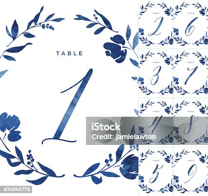 istock Blue Watercolour Wedding Table Numbers 614044776