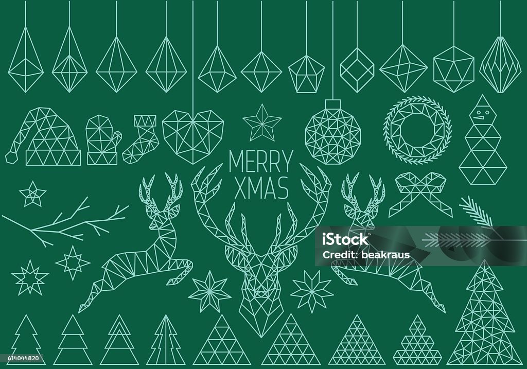 Geometric Christmas set, vector Abstract geometric Christmas set, polygon reindeer, low poly vector design elements Christmas stock vector