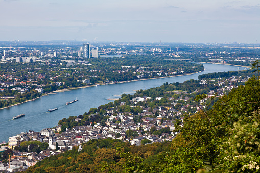 View from the mountain Drachenfels, Panorama of Bonn and Königswinter