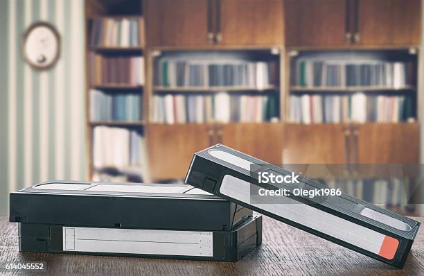 Vintage Video Tapes Stock Photo - Download Image Now - Videocassette, Bookshelf, VCR