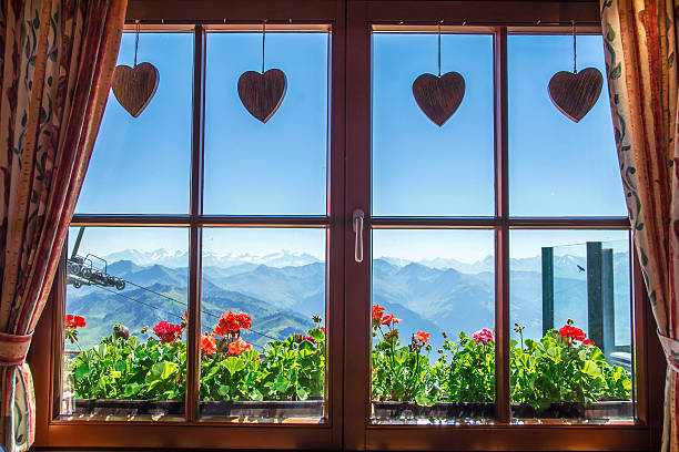 finestra di cottage alpino, tirolo, austria - european alps flower north tirol holiday foto e immagini stock