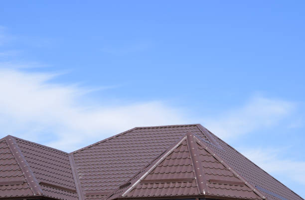 istock The roof of corrugated sheet 614049632