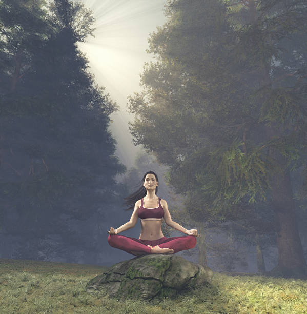 istock Woman meditating in lotus posture 614051566