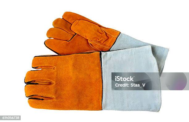 Rough Leather Gloves For Welders Isolated On White Background Stock Photo - Download Image Now