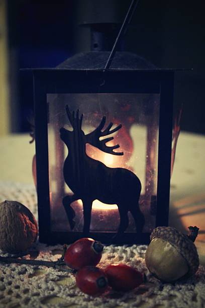 istock Autumn still life with candle lamp. 614057438