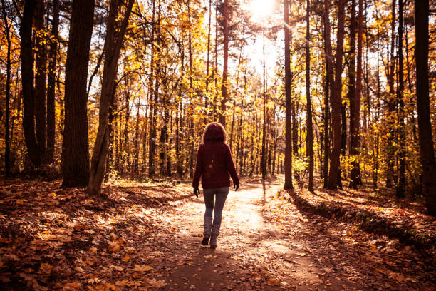 istock Woman in autumn park 614108050