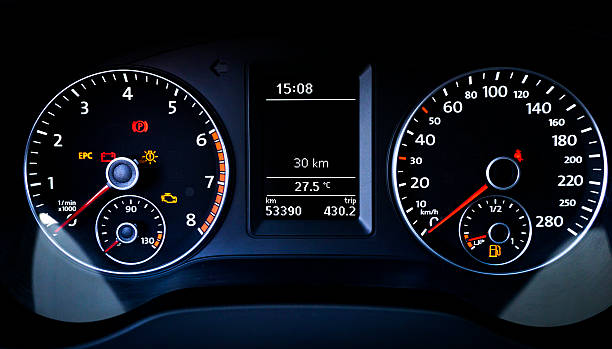 Car Dashboard Close-Up Car Dashboard Close-Up control panel dashboard close up speedometer odometer stock pictures, royalty-free photos & images