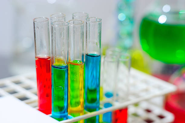 istock Close up of laboratory glass tubes 614113696