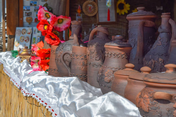 istock Ornamented pots made of clay 614115418