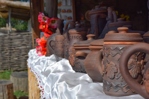 istock Ornamented pots made of clay 614115466