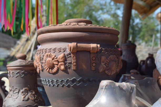 istock Ornamented pots made of clay 614115630