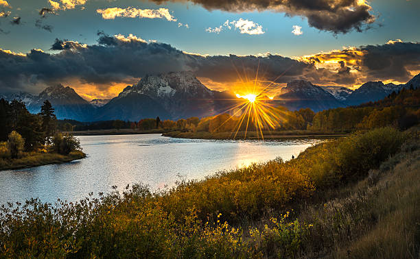 Oxbow Bend Breathtaking view of Oxbow Bend during sunset in Grand Teton National Park. Landscape photography wyoming stock pictures, royalty-free photos & images
