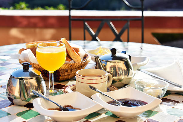 istock Moroccan breakfast served on hotel terace in Atlas Mountains 614120778