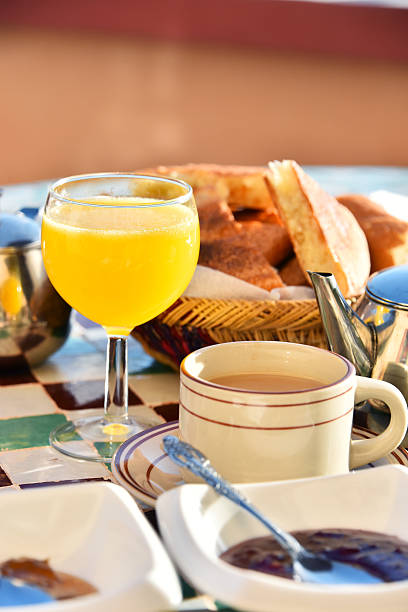 istock Moroccan breakfast served on hotel terace in Atlas Mountains 614120818