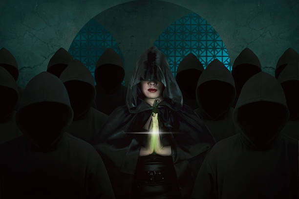 istock Asian witch woman inside old castle in the dark room 614121532