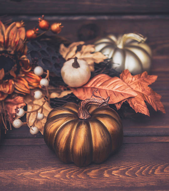 istock Luxurious still life arrangement for Thanksgiving or Halloween. Fall holidays 614121800