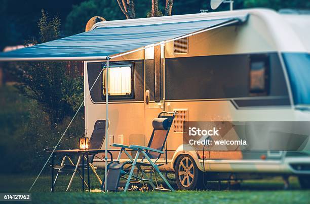 Travel Trailer Caravaning Stock Photo - Download Image Now - Camping, Camper Trailer, Motor Home